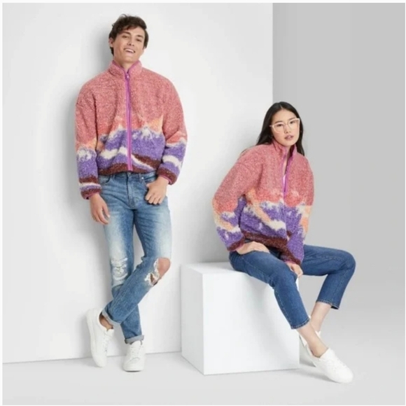 wild fable Jackets & Blazers - Full Zip Sherpa Fleece Jacket Wild Fable Pink Landscape Mens Womens NWT
